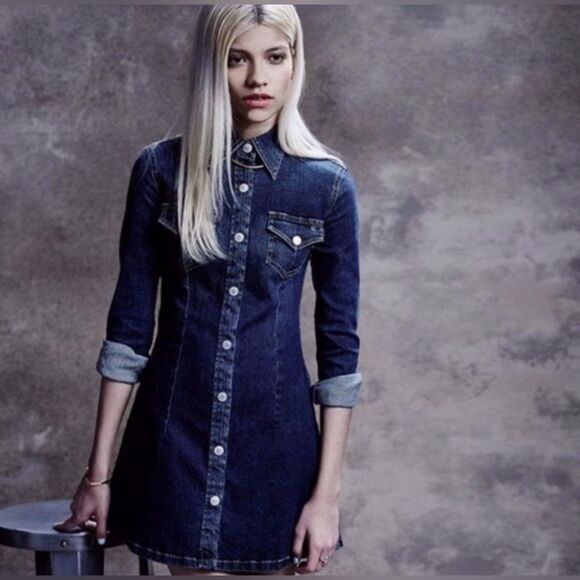 Alexa Chung x AG Blue Denim Long Sleeve Pixie Dress Women’s Size Medium